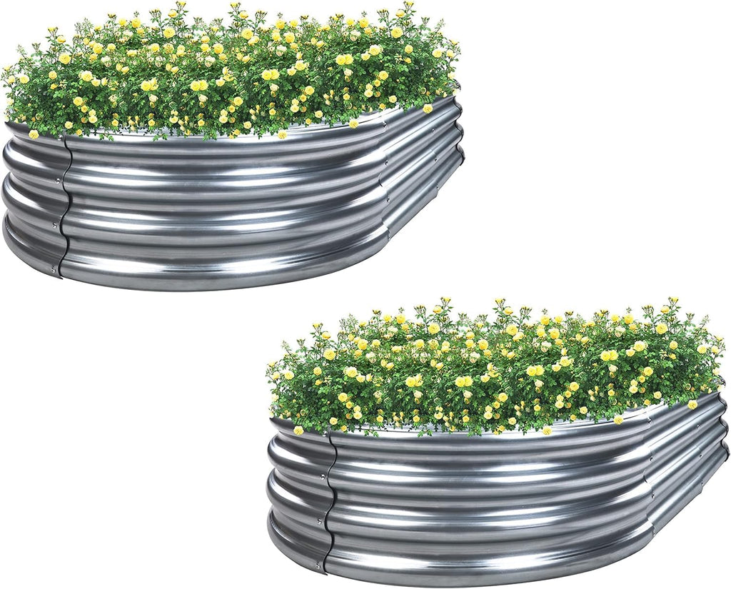 TERRACORE 2-Piece Galvanized Oval Raised Garden Bed for Vegetables & Flowers