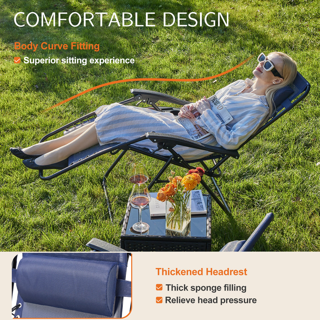 RELAXSET Set of 2 Zero Gravity Lounge Chairs with Pillow & Cup Holder