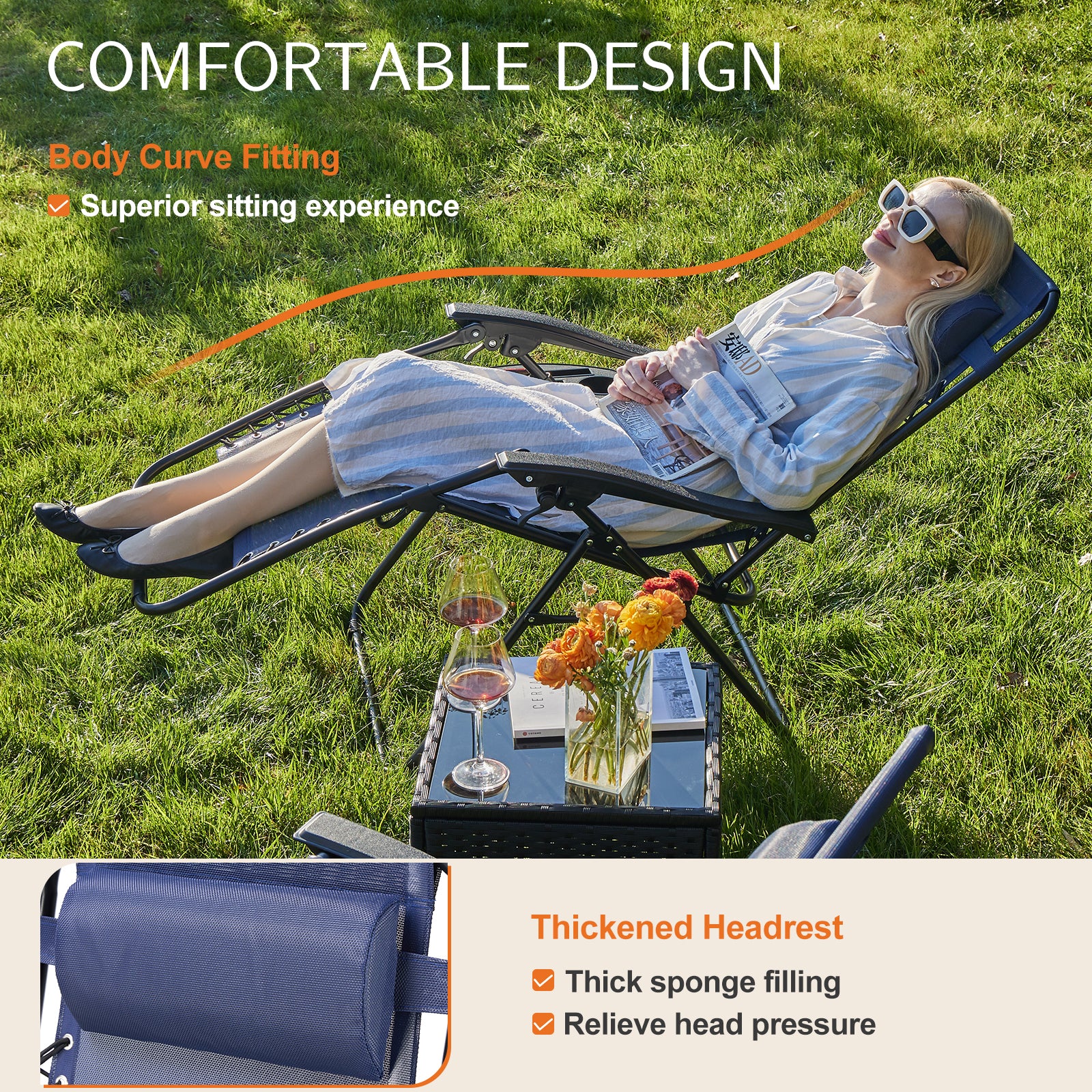 RELAXSET Set of 2 Zero Gravity Lounge Chairs with Pillow & Cup Holder