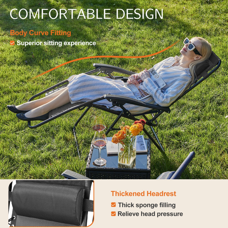 RELAXSPACE Set of 2 Zero Gravity Folding Recliners with Pillow & Cup Holder