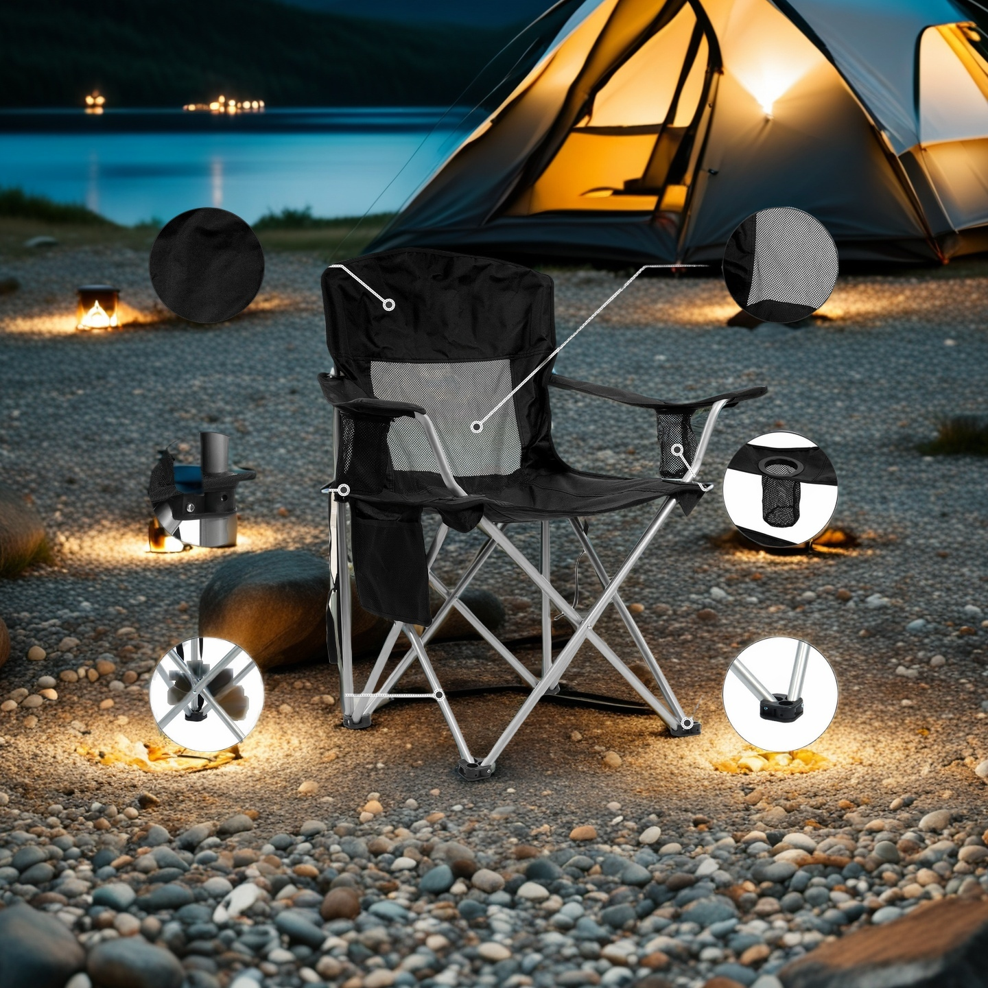 COMFORTLITE Portable Folding Outdoor Camping Chair with Armrests Holder