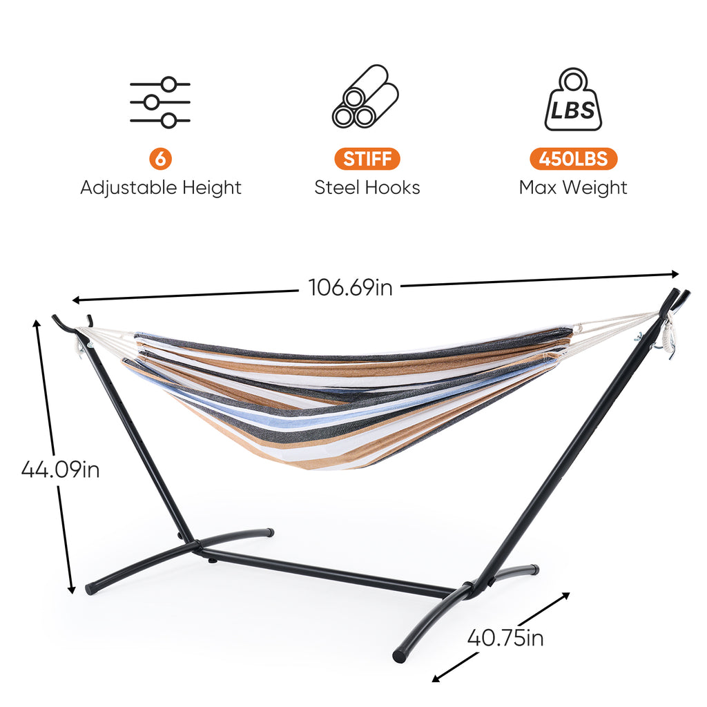 RELAXWELL Double Hammock with Steel Stand, Adjustable Height & 450lb Capacity