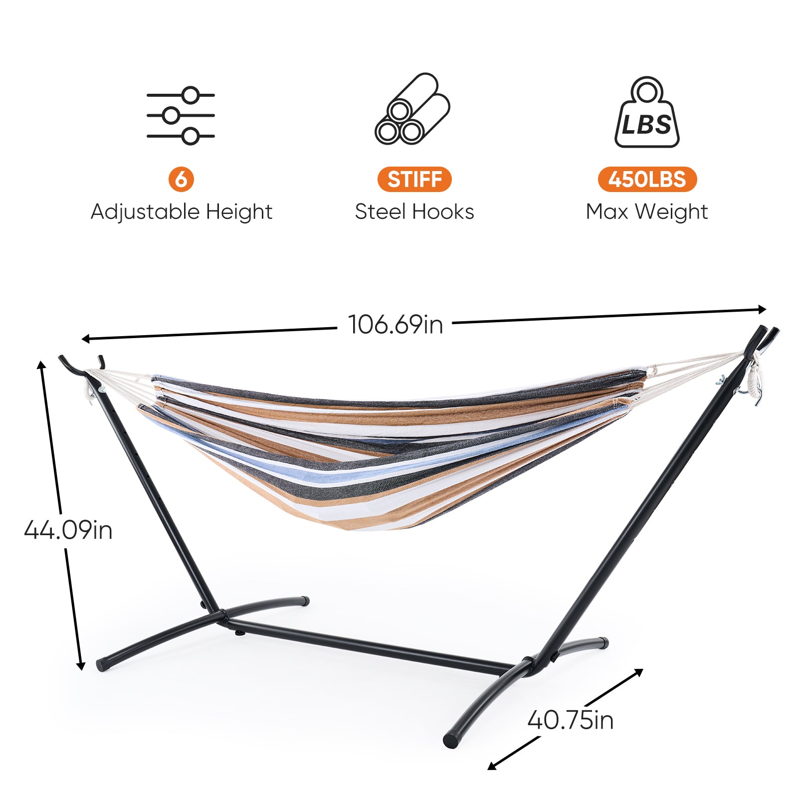 RELAXWELL Double Hammock with Steel Stand, Adjustable Height & 450lb Capacity
