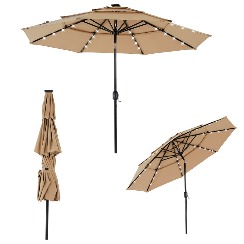 SKYLIGHT 10FT 3-Tier Solar Patio Umbrella with LED & Push Tilt