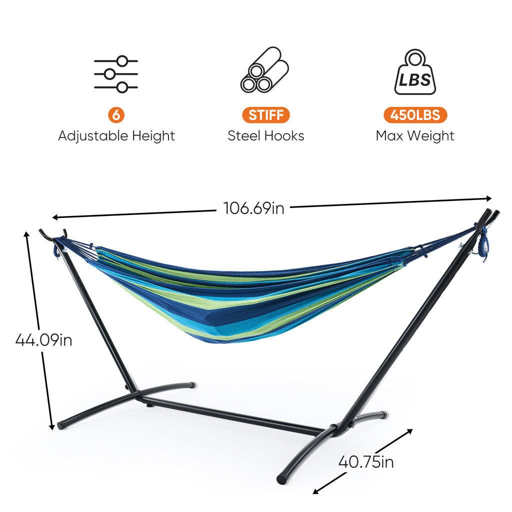 RELAXWELL Double Hammock with Steel Stand, Adjustable Height & 450lb Capacity