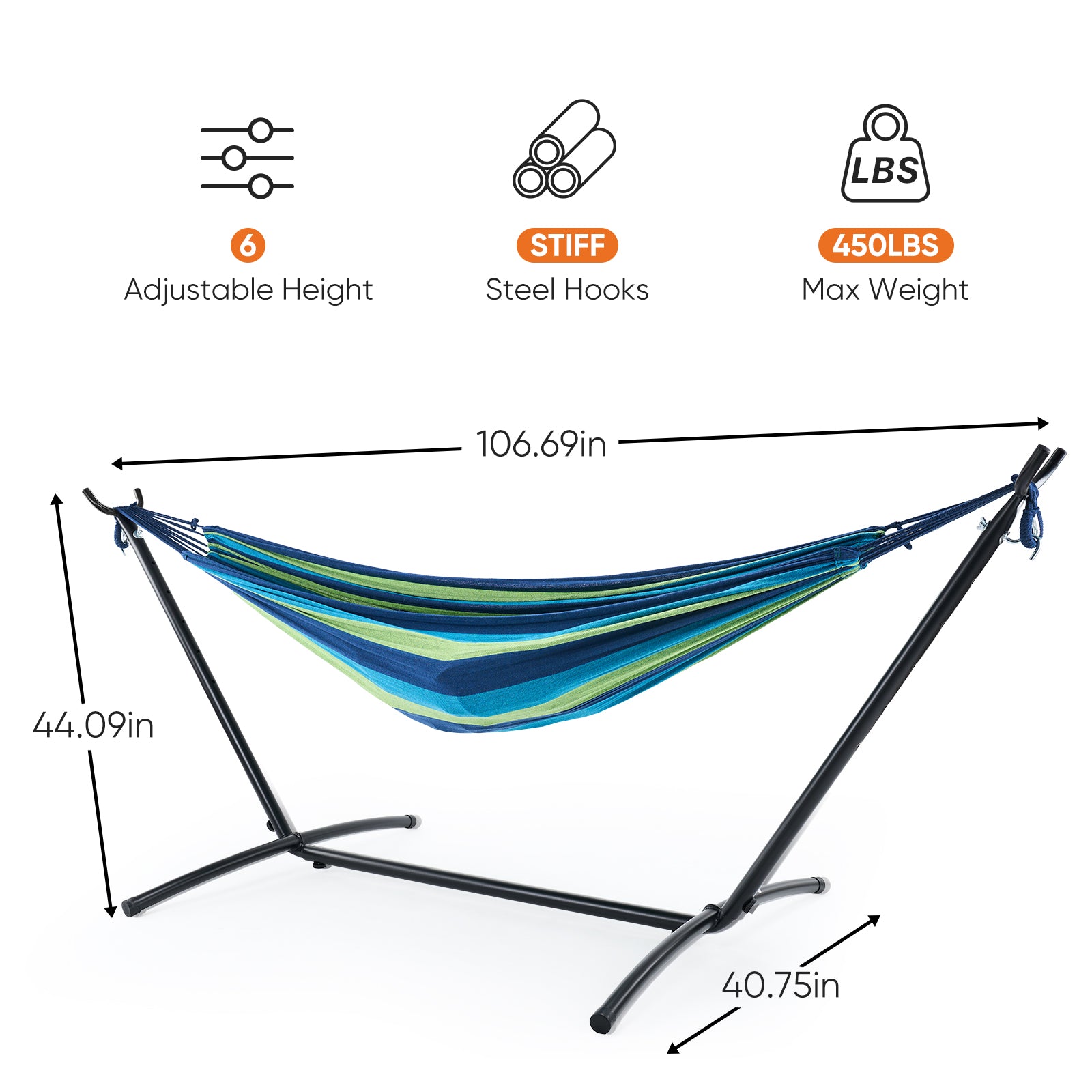 RELAXWELL Double Hammock with Steel Stand, Adjustable Height & 450lb Capacity