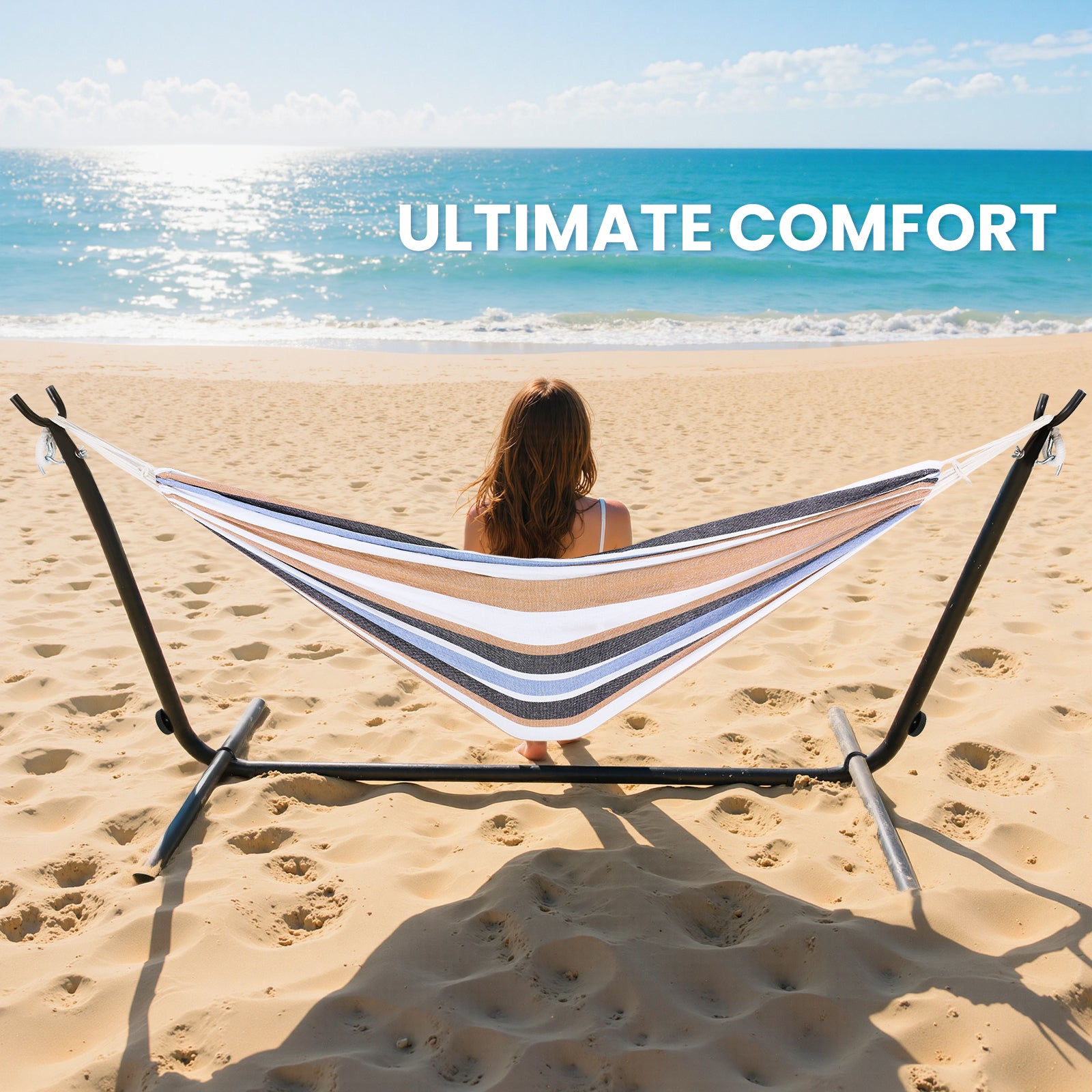 RELAXWELL Double Hammock with Steel Stand, Adjustable Height & 450lb Capacity