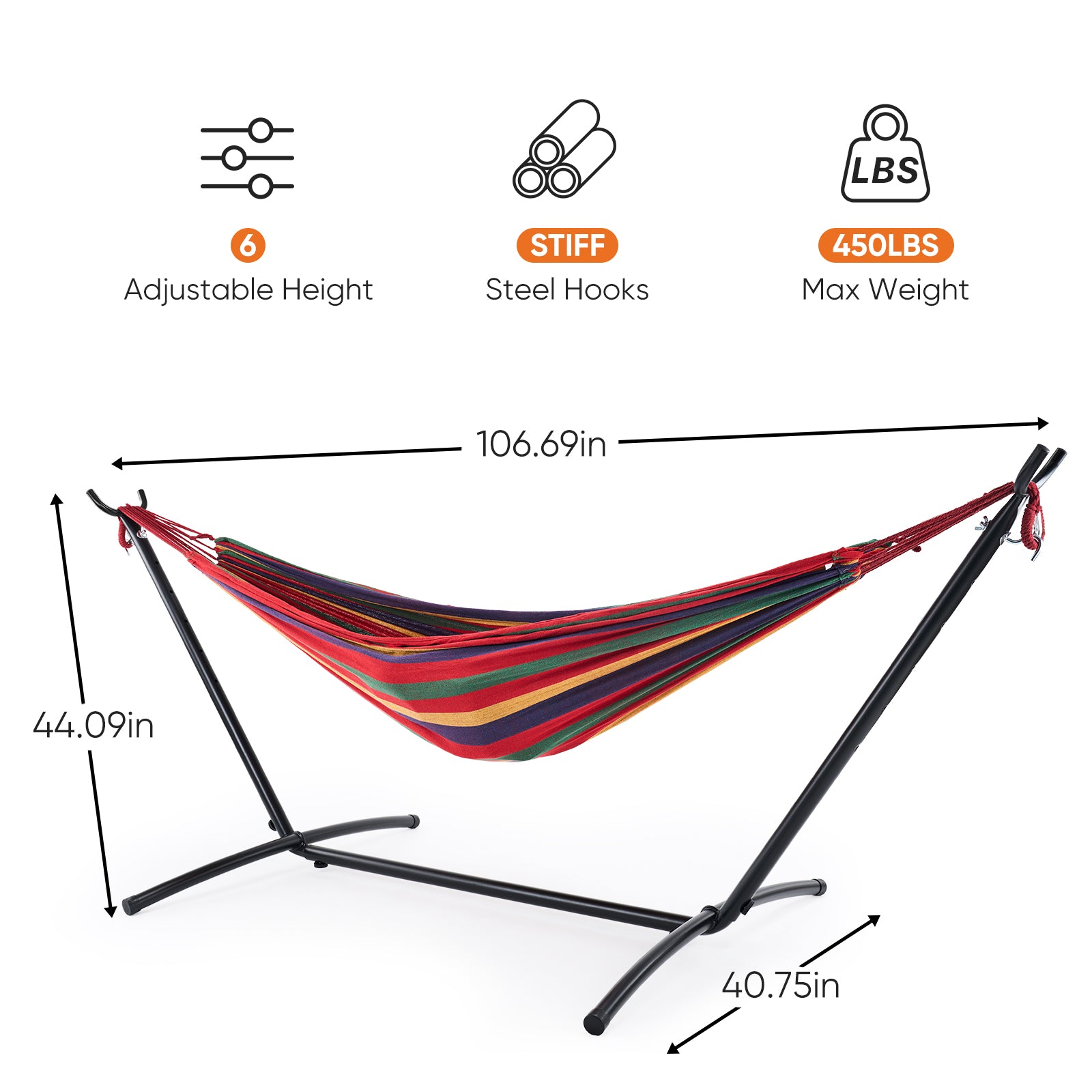 RELAXWELL Double Hammock with Steel Stand, Adjustable Height & 450lb Capacity