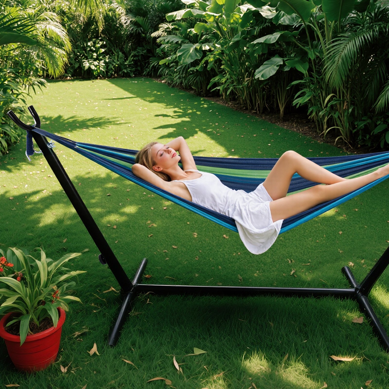 RELAXWELL Double Hammock with Steel Stand, Adjustable Height & 450lb Capacity