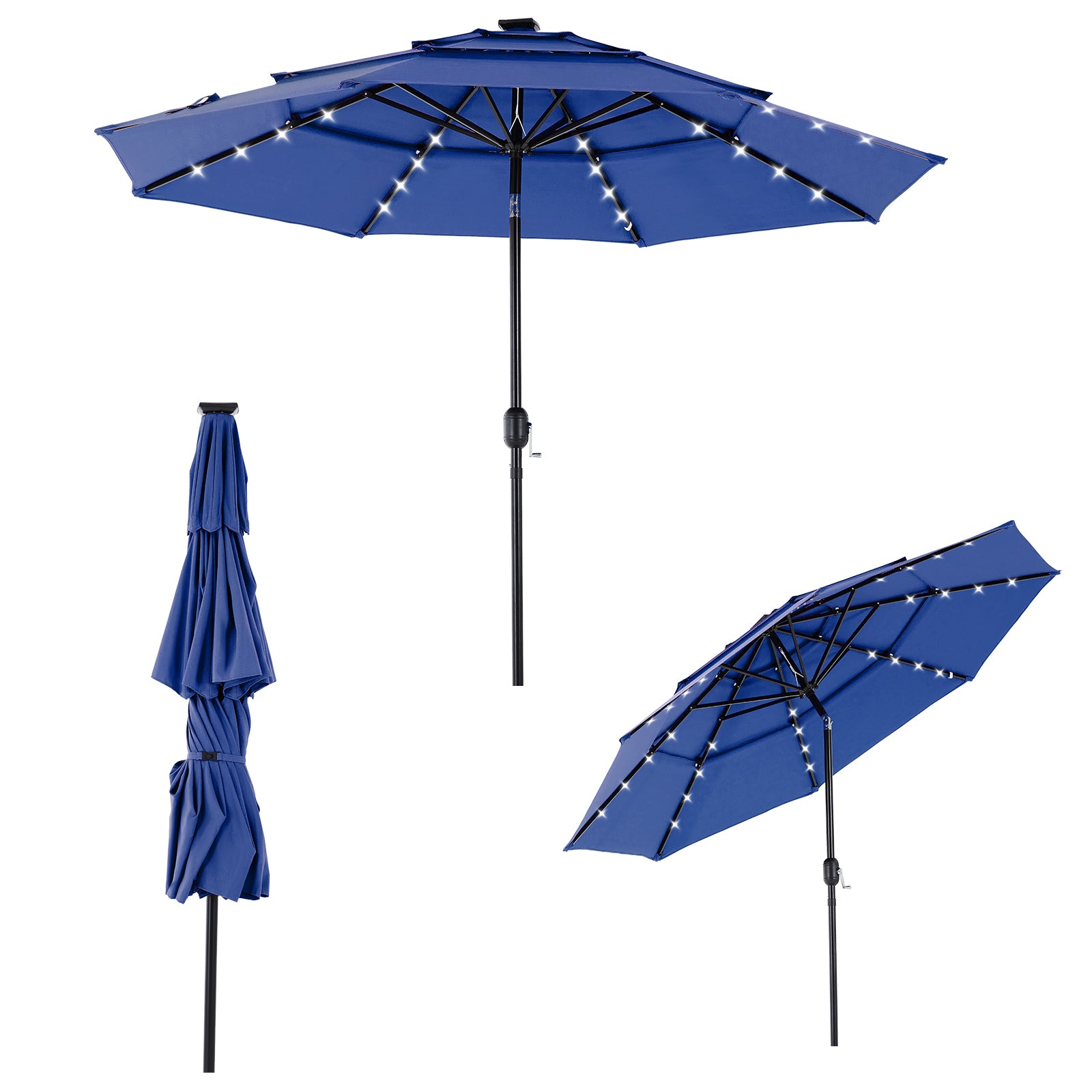 SKYLIGHT 10FT 3-Tier Solar Patio Umbrella with LED & Push Tilt
