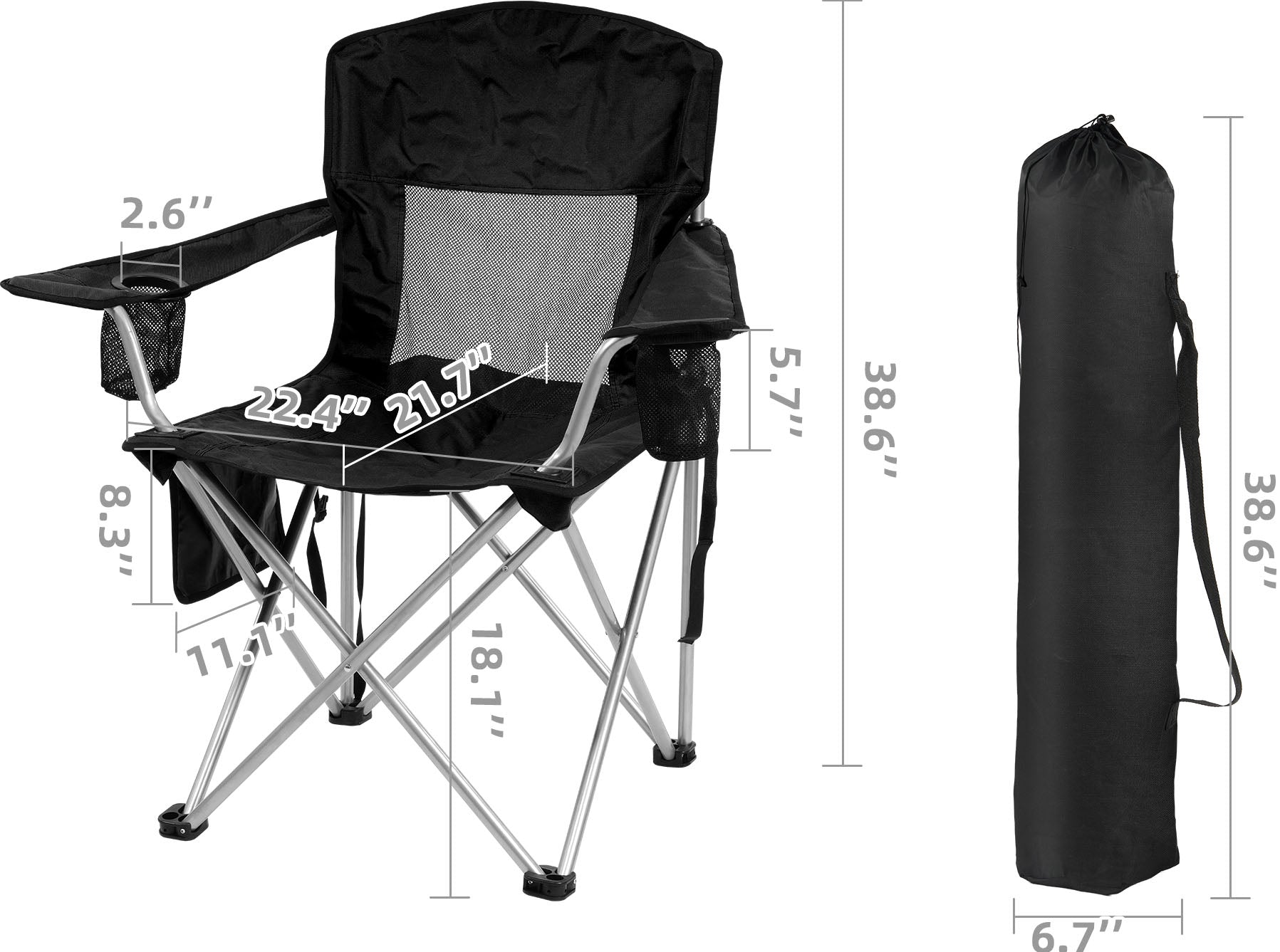 COMFORTLITE Portable Folding Outdoor Camping Chair with Armrests Holder