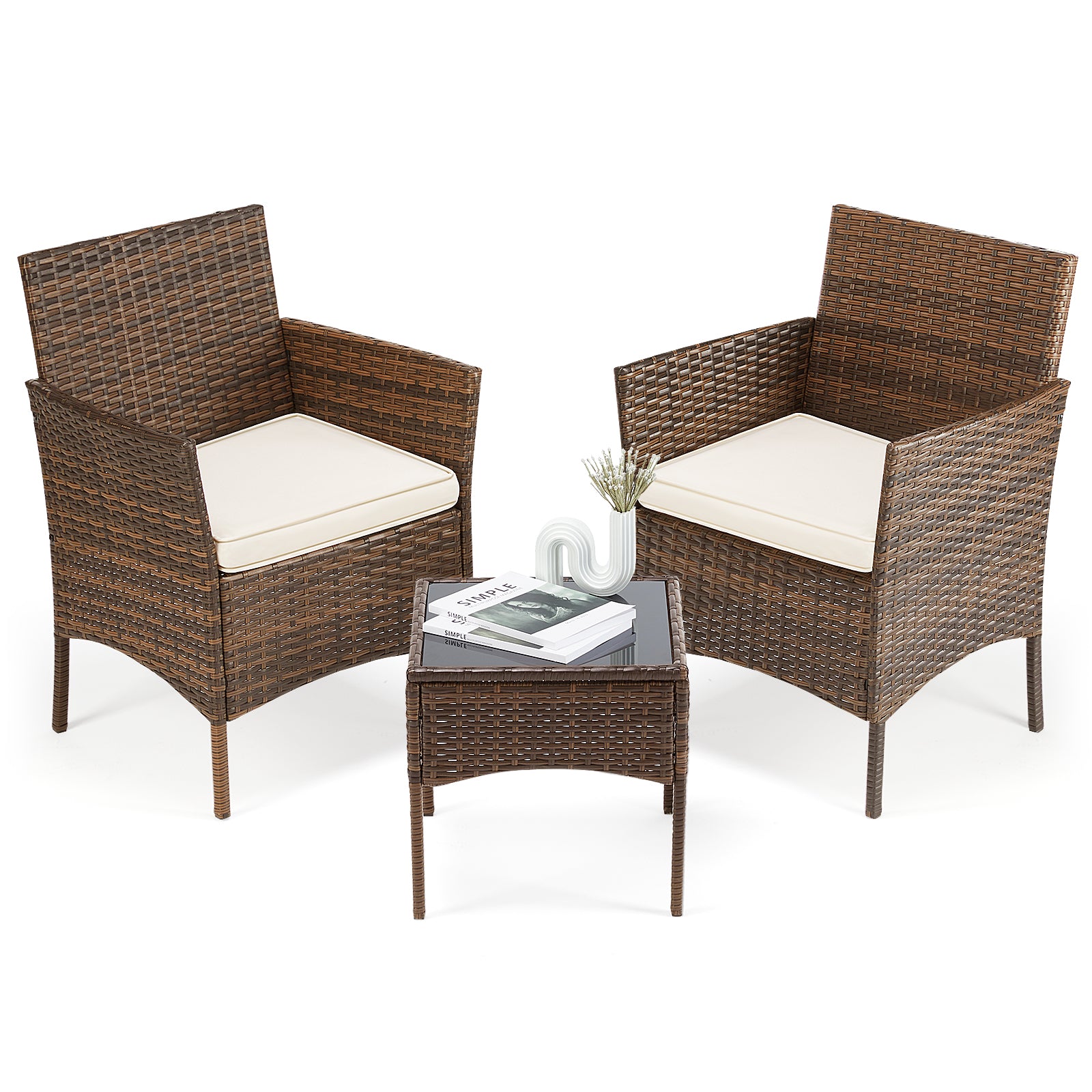 LUXURABORA 4-Piece Patio Furniture Set with Glass Table & All-Weather Rattan
