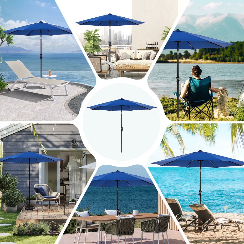 SUNSHIELD Outdoor Push Tilt Crank Patio Umbrella with 8 Ribs & Weather-Resistant
