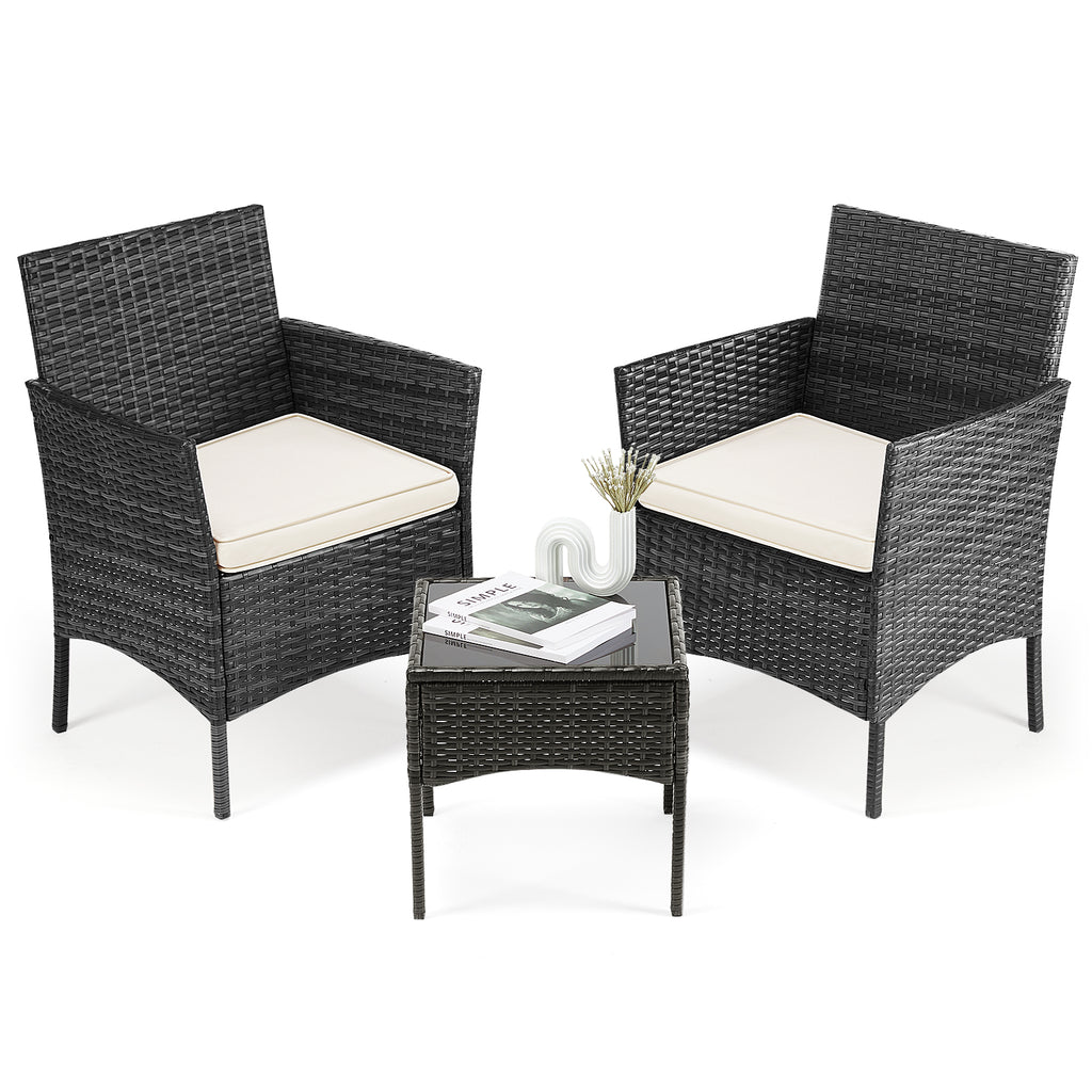 LUXURABORA 4-Piece Patio Furniture Set with Glass Table & All-Weather Rattan