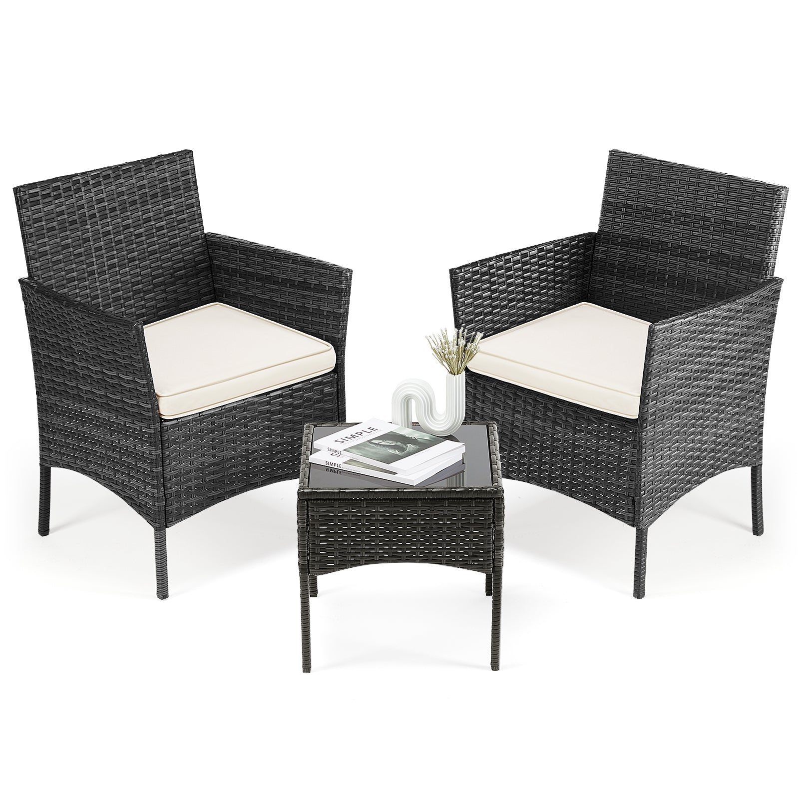 LUXURABORA 4-Piece Patio Furniture Set with Glass Table & All-Weather Rattan