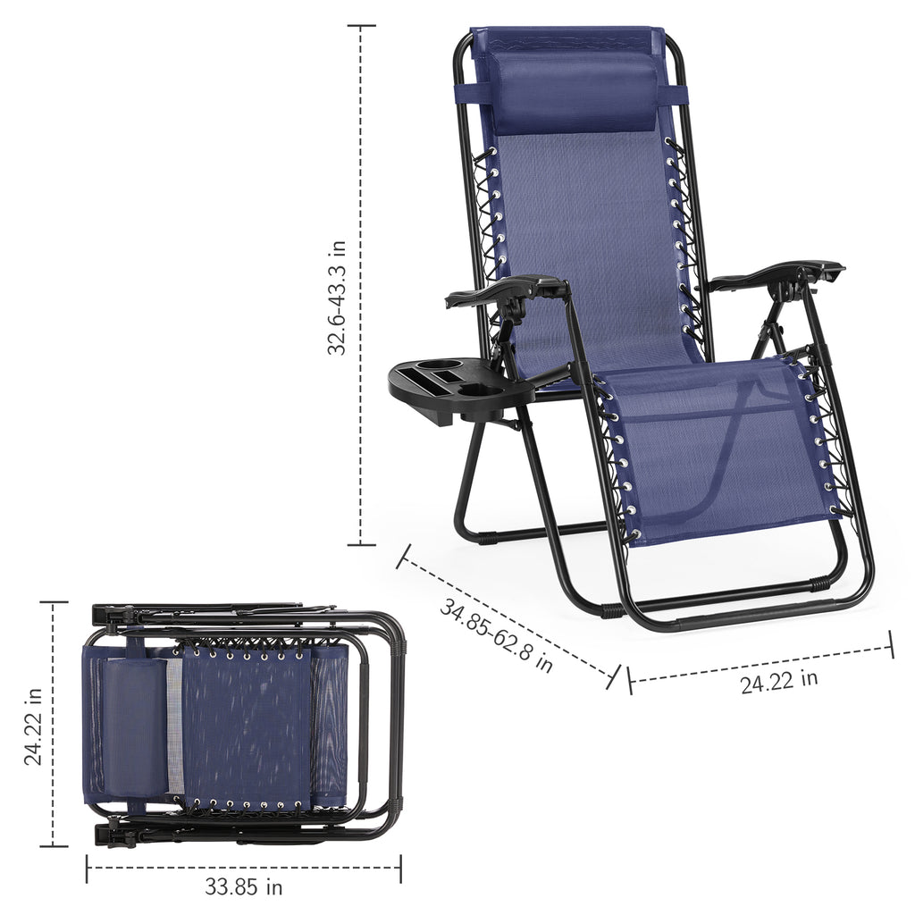 RELAXSET Set of 2 Zero Gravity Lounge Chairs with Pillow & Cup Holder