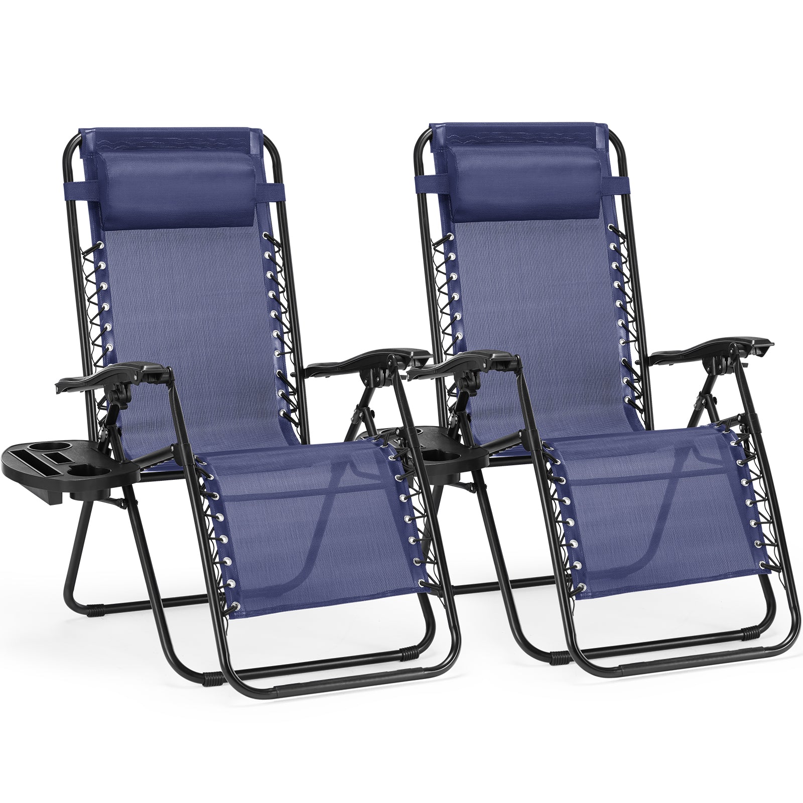 RELAXSPACE Set of 2 Zero Gravity Folding Recliners with Pillow & Cup Holder