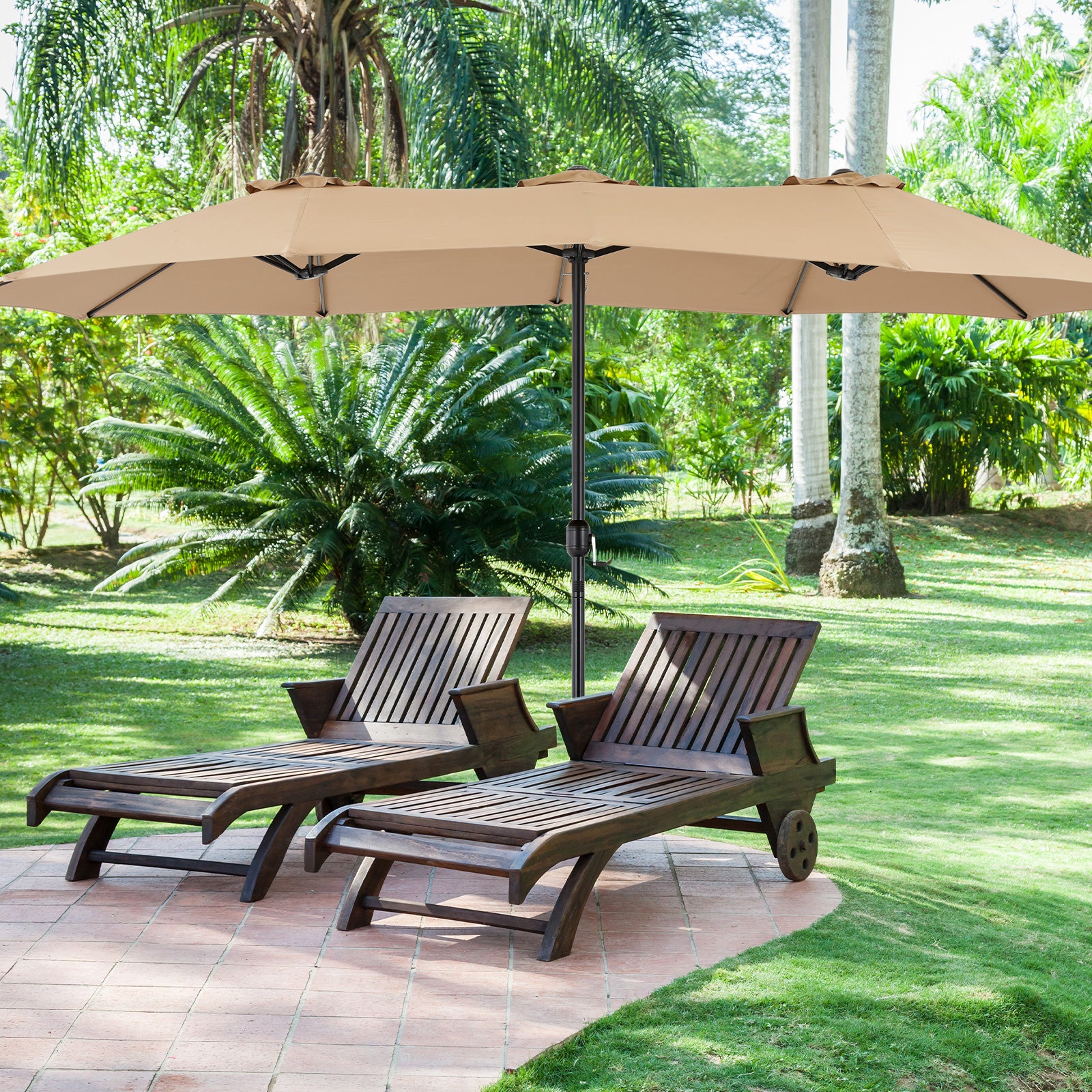 COVERMAX 15ft Large Patio Umbrella with Base & Rectangle