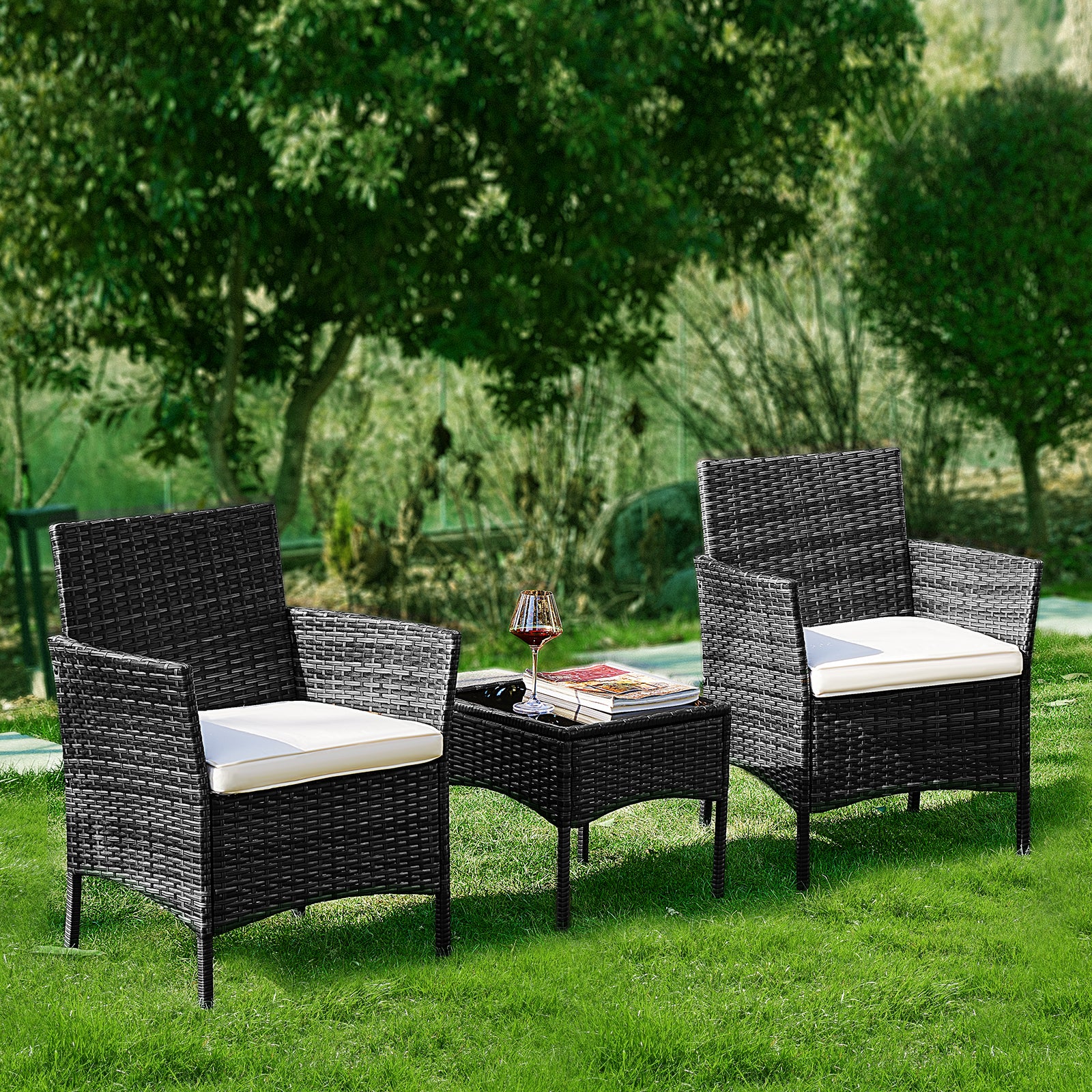LUXURABORA 4-Piece Patio Furniture Set with Glass Table & All-Weather Rattan
