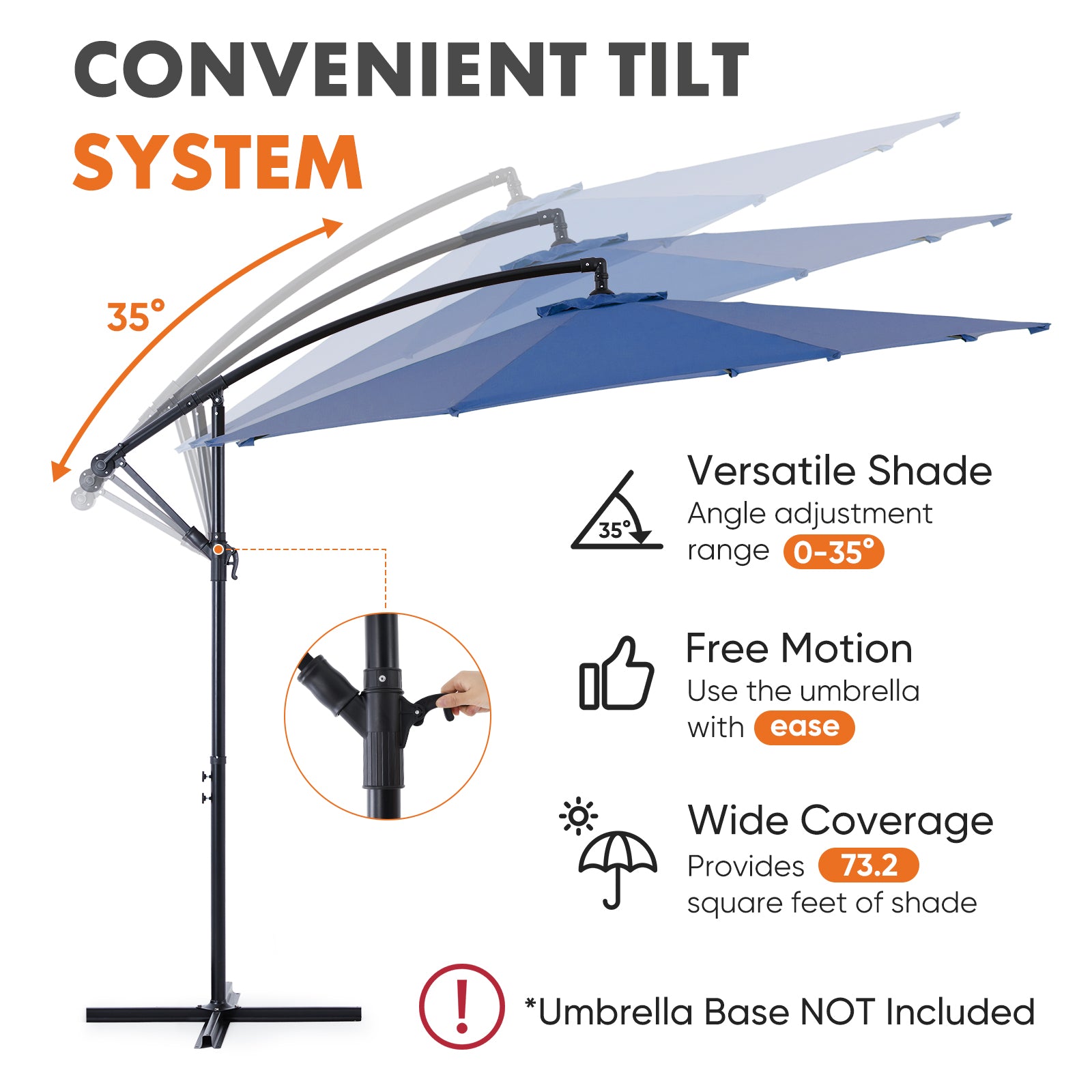SUNSHIFT 9.8FT Offset Cantilever Umbrella with Tilt & Sun Protection