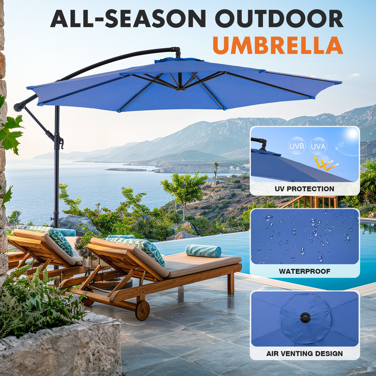 SUNSHIFT 9.8FT Offset Cantilever Umbrella with Tilt & Sun Protection