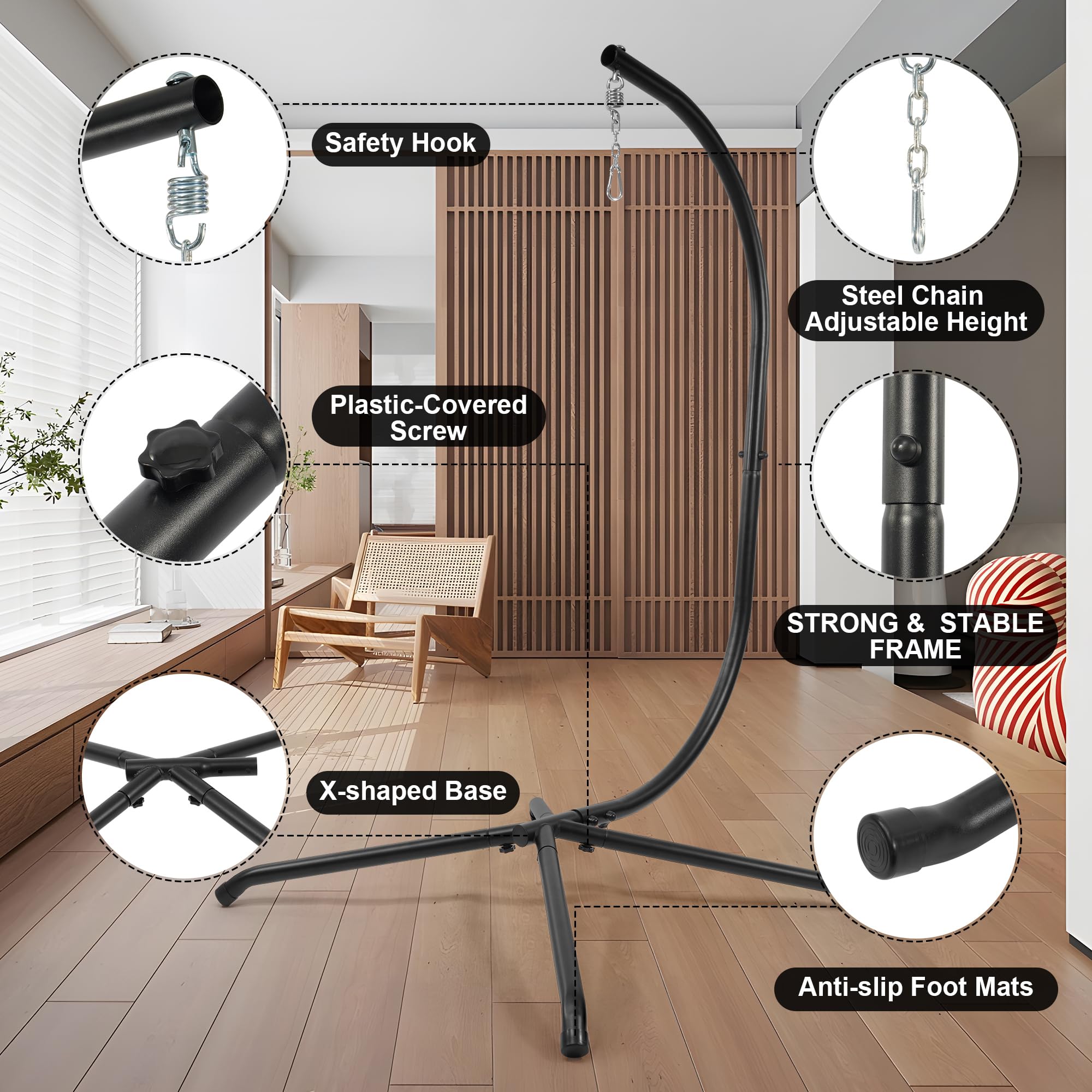 STEADYSWING 400lb C-Stand Hammock Stand with Hitch & Spring Hook