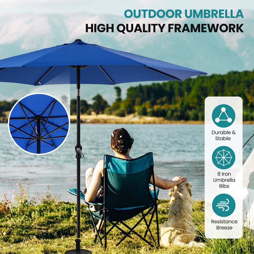 SUNSHIELD Outdoor Push Tilt Crank Patio Umbrella with 8 Ribs & Weather-Resistant