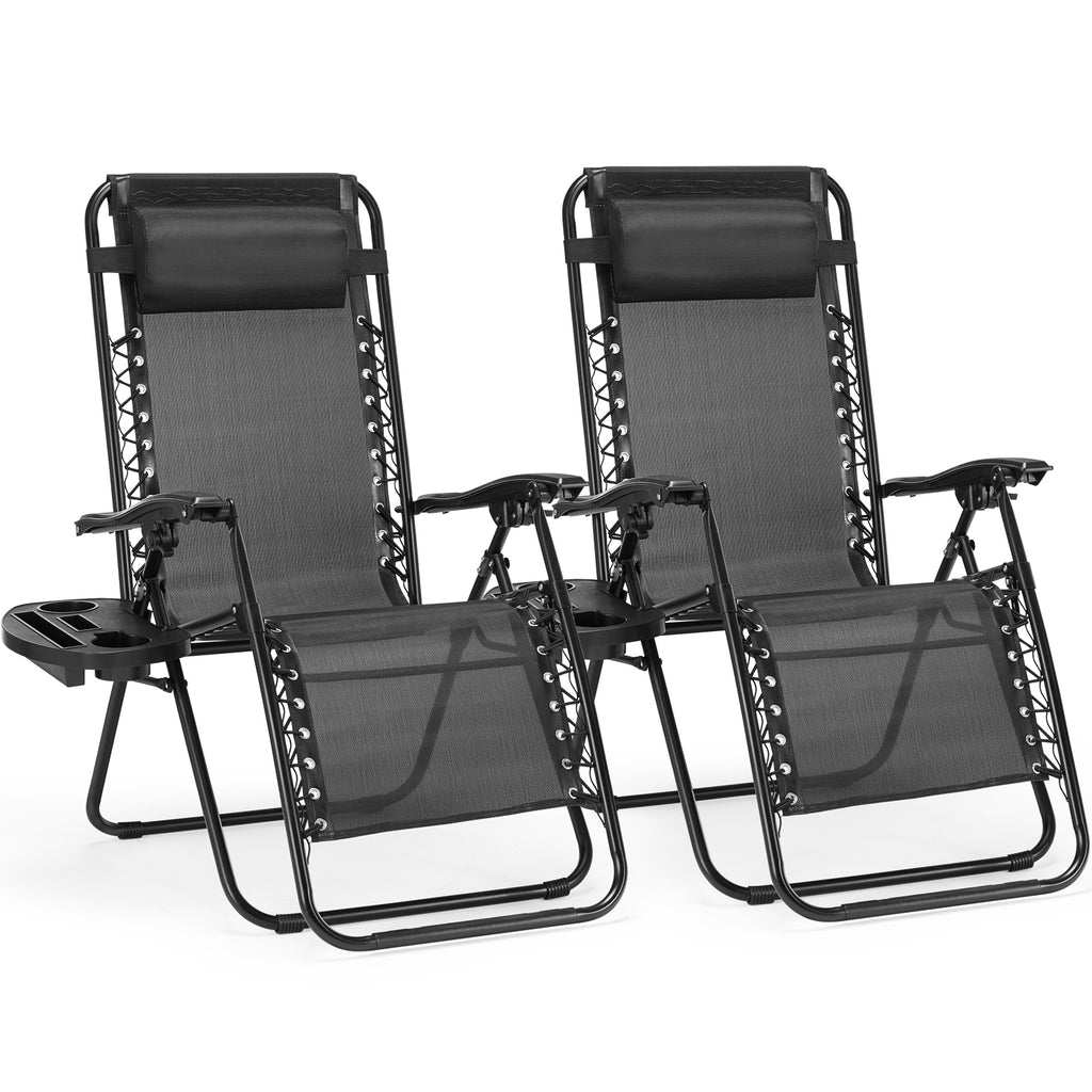 RELAXSET Set of 2 Zero Gravity Lounge Chairs with Pillow & Cup Holder