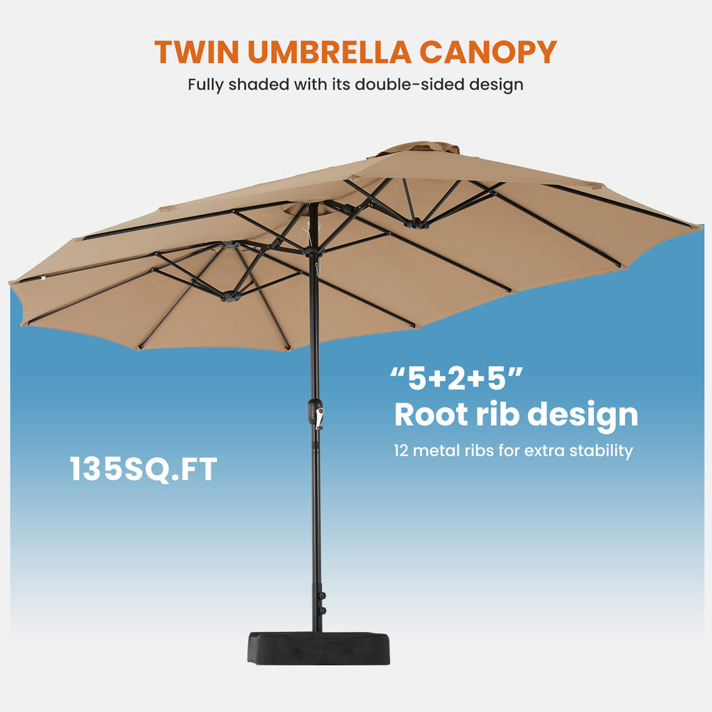 COVERMAX 15ft Large Patio Umbrella with Base & Rectangle