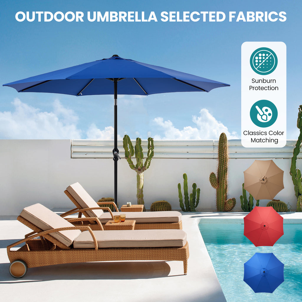 SUNSHIELD Outdoor Push Tilt Crank Patio Umbrella with 8 Ribs & Weather-Resistant