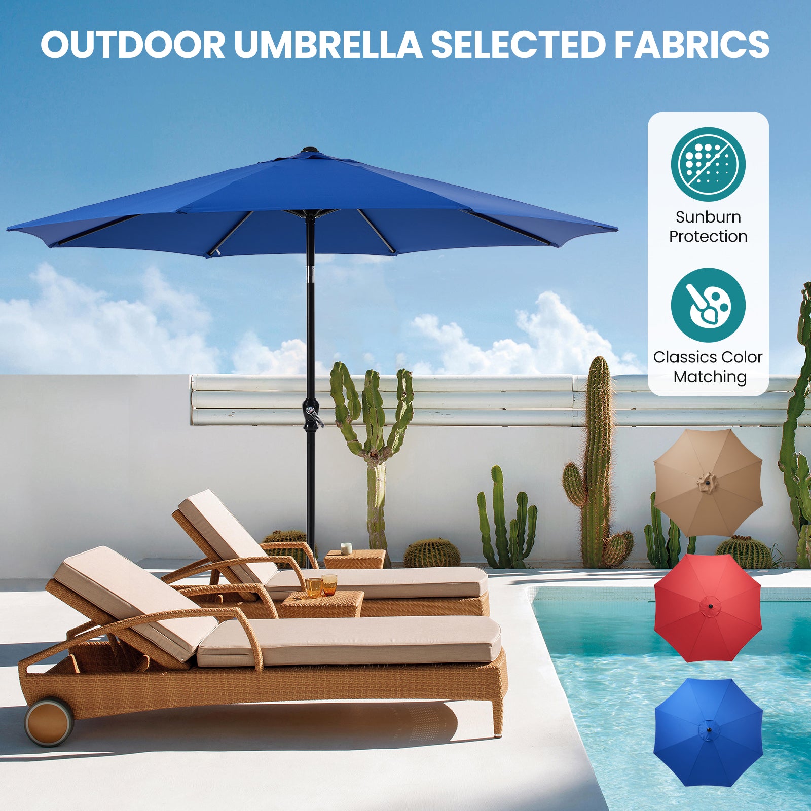 SUNSHIELD Outdoor Push Tilt Crank Patio Umbrella with 8 Ribs & Weather-Resistant