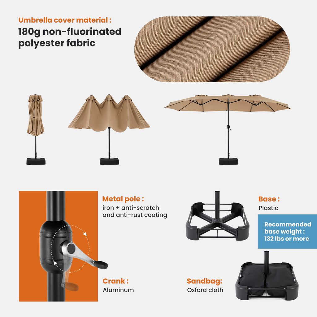 COVERMAX 15ft Large Patio Umbrella with Base & Rectangle