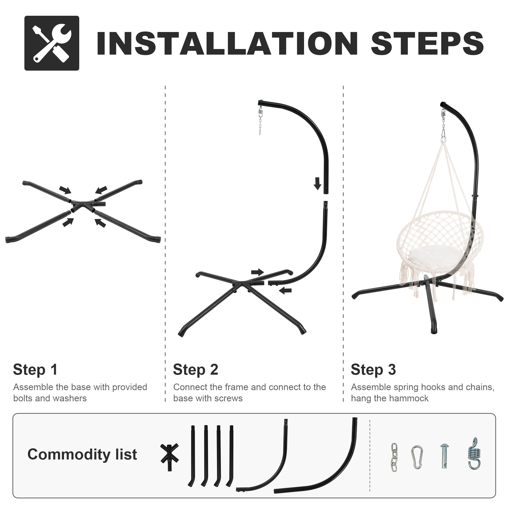 STEADYSWING 400lb C-Stand Hammock Stand with Hitch & Spring Hook