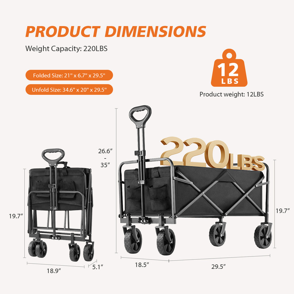 STURDYTECH Heavy Duty 330lbs All-Terrain Utility Folding Wagon Cart