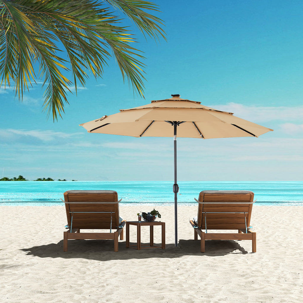 SKYLIGHT 10FT 3-Tier Solar Patio Umbrella with LED & Push Tilt