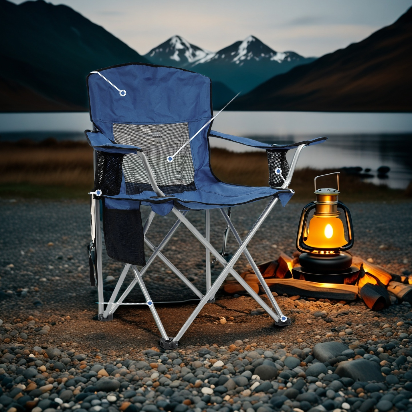 COMFORTLITE Portable Folding Outdoor Camping Chair with Armrests Holder