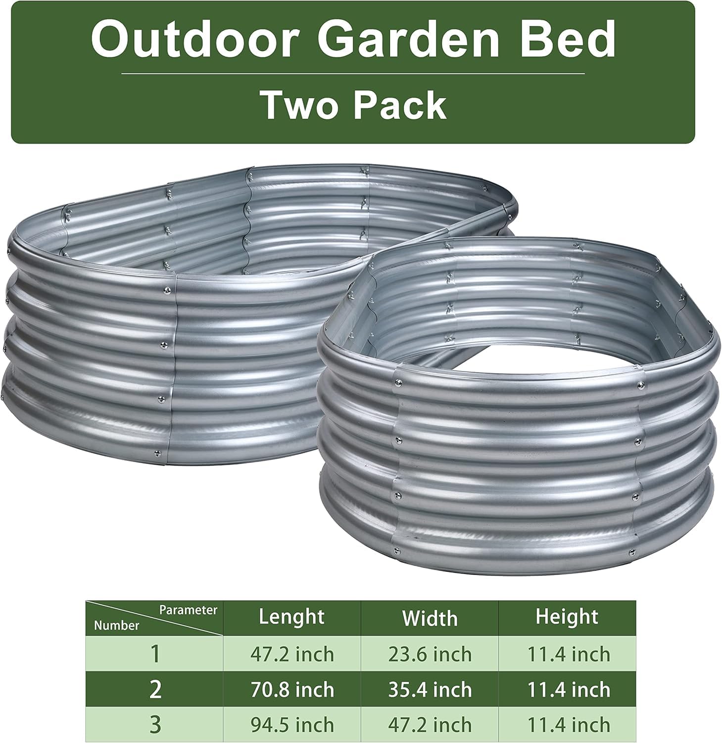 TERRACORE 2-Piece Galvanized Oval Raised Garden Bed for Vegetables & Flowers