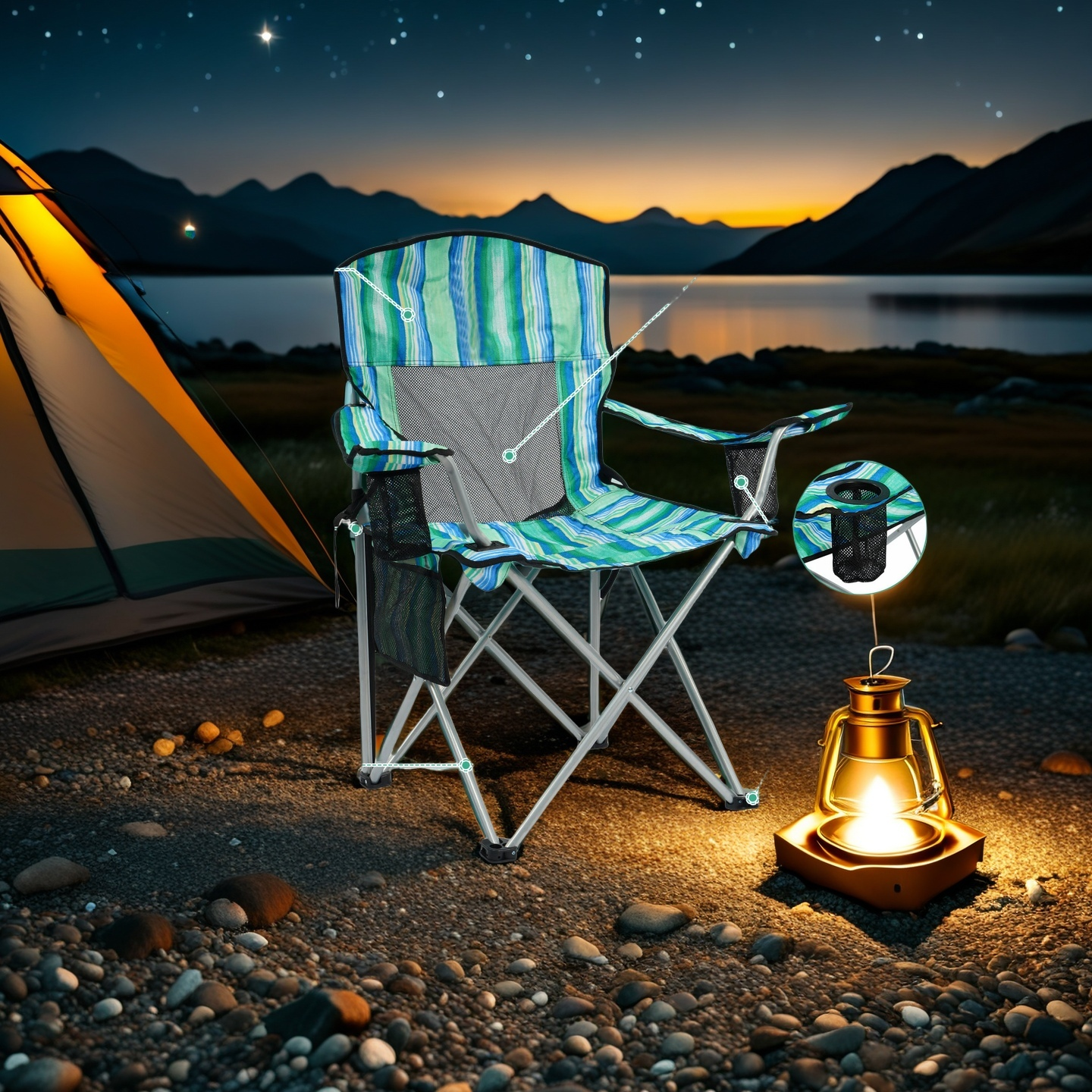 COMFORTLITE Portable Folding Outdoor Camping Chair with Armrests Holder