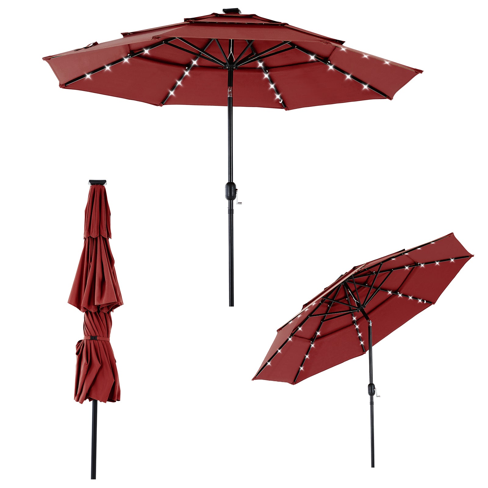 SKYLIGHT 10FT 3-Tier Solar Patio Umbrella with LED & Push Tilt